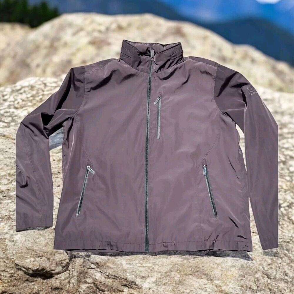 Tech by Tumi Men's Windbreaker Jacket w/ Hideaway Hood Gray XL Lightweight Nylon